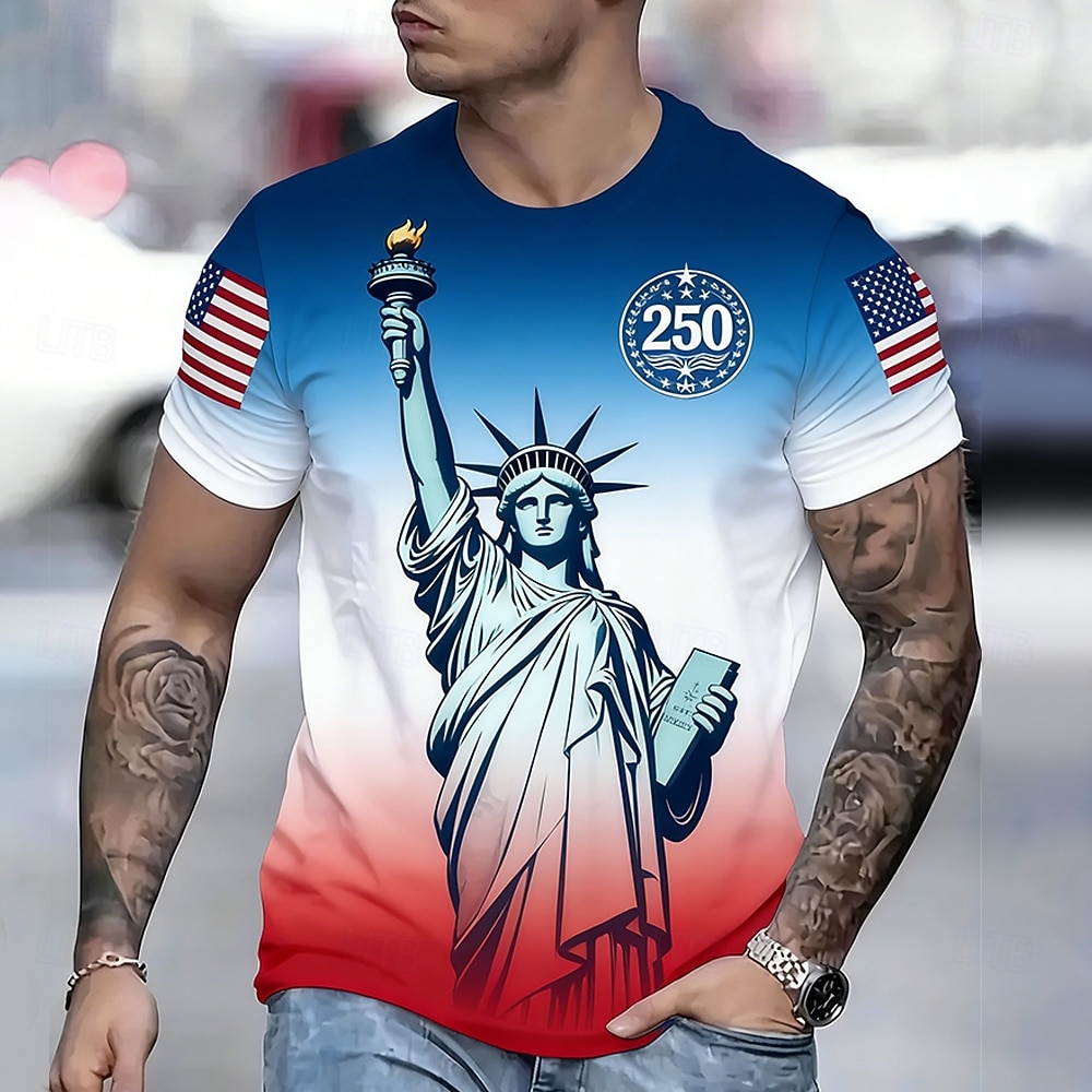 4 de julio de 2026 250º Día de los Caídos Camiseta Estilo Diaria de Hombre con Impresión 3D de la Bandera de EE. UU. de Cuello Redondo y Manga Corta 2026 - $21.99 –P2