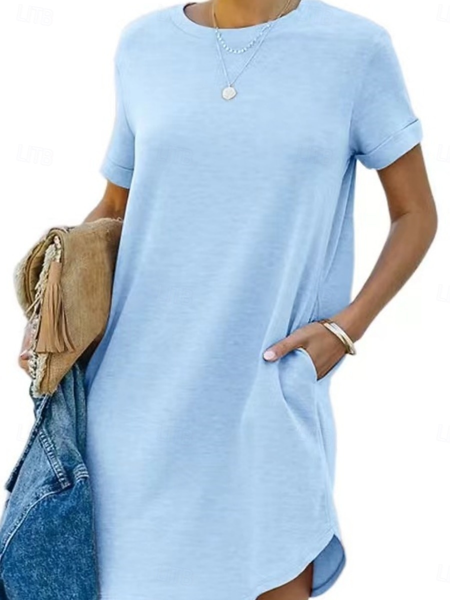 Mujer Vestido hasta la Rodilla Vestido blanco Vestido informal Elegante Moda Moderno Exterior Vacaciones Noche Ajuste regular Plano Manga Corta Cuello Barco Azul Piscina Negro Blanco Rojo Verano 2026 - $26.99 –P4