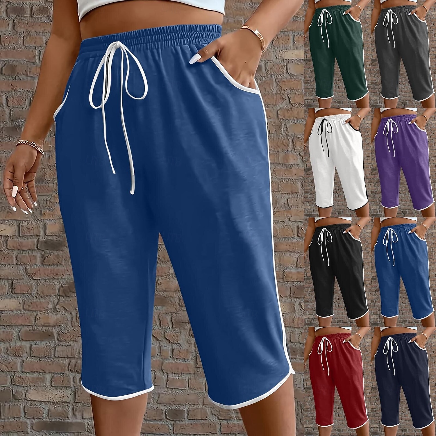 Women's Trousers Capri Pants Summer Pants Beach Pants Vacation Fashion Casual Daily Capris High Waist Plain Drawstring Patchwork Pocket Comfort Lightweight Breathable Micro-elastic Streetwear Beach 2026 - $20.99 –P1