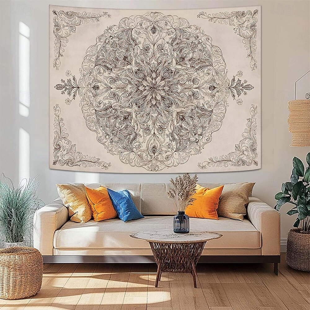 tapeçaria de parede com mandala floral em tons pastel de rosa aquarela, estilo boho romântico, com guirlanda de flores pêssego, ideal para decoração de quarto ou dormitório feminino. de 2026 por $19.99 –P4