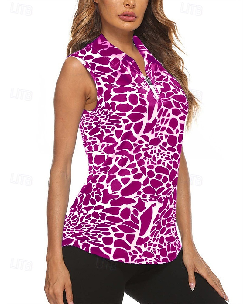 Dámské Grafika Leopard Sportovní košile Turistická polokošile Tenisové tričko Bez rukávů Zip Vysoká pružnost Odvod vlhkosti Prodyšné Tenis Golf Pickleball Přehnutý Límec na zip Tričko Vrchní část 2026 - $22.99 –P4