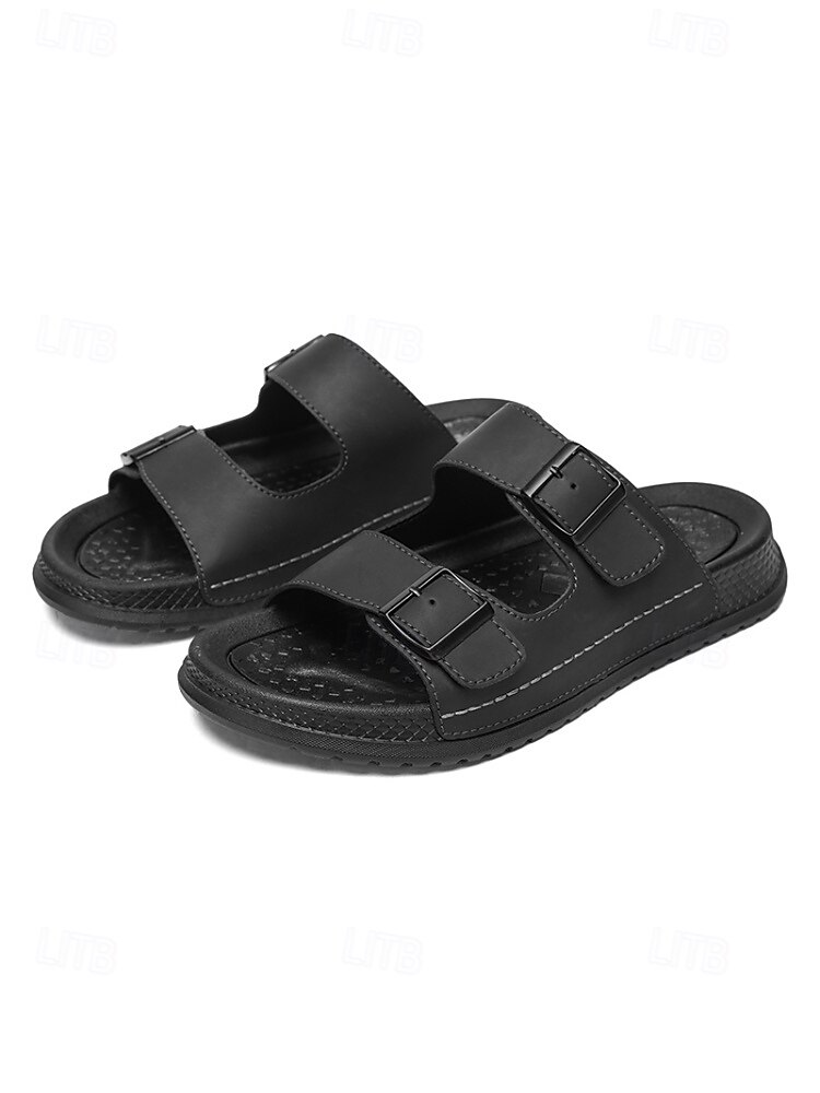 Sandalias de cuero de doble tira para hombre, duraderas y cómodas, calzado elegante para isla y crucero para vacaciones, resort y uso informal. 2026 - $29.99 –P1