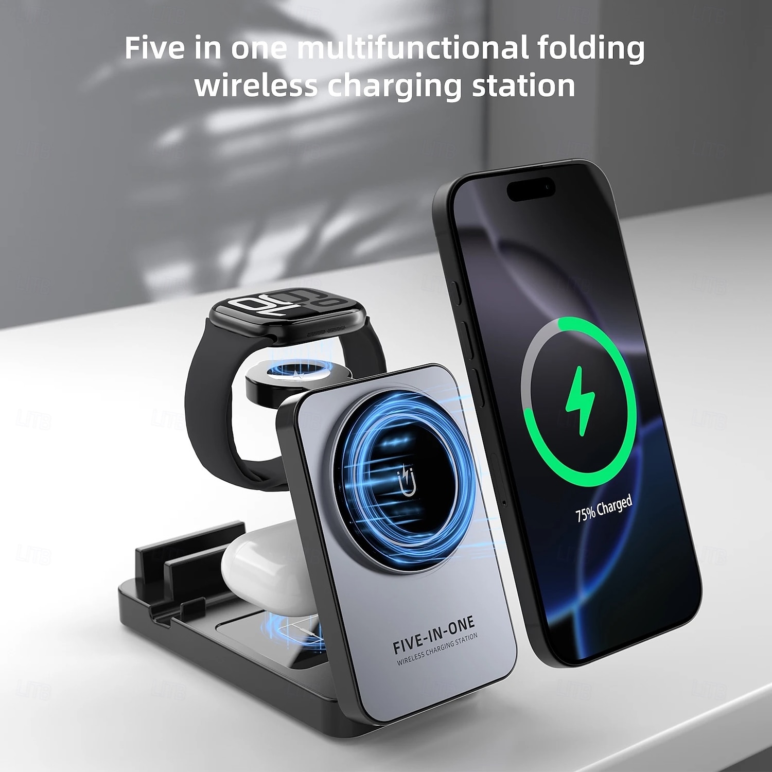 caricabatterie wireless per iPhone 17 16 15 14 13 12 11 x 8, stazione di ricarica 5 in 1 per Apple Watch 10/9/8/7/6/5/4/3/2/SE/Ultra/Ultra del 2026 a $43.99 –P1