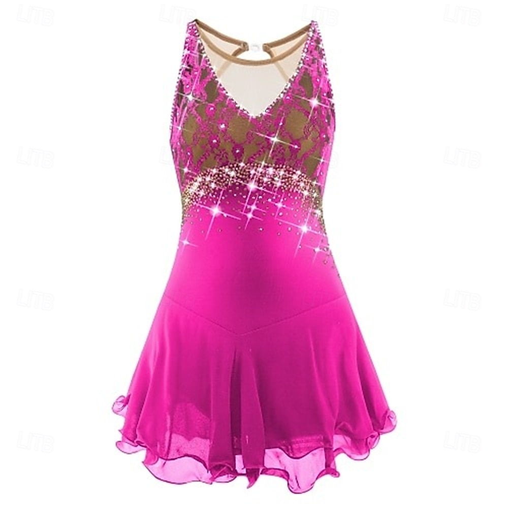 Abito da pattinaggio artistico Ragazze Pattinaggio sul ghiaccio Vestito Lilla Nero Bianco Patchwork Schiena aperta Elasticizzato Allenamento Competizione Vestiti da pattinaggio sul ghiaccio Classico del 2026 a $188.99 –P12
