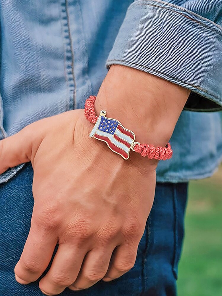 Unisex Alloy & Polyester Adjustable USA Flag Bracelet, Multi-Color Patriotic Charm Rope Bracelet for America 250th Anniversary, Independence Day, Casual Wear, Travel and Vacation Styling 2026 - THB ฿271 –P3