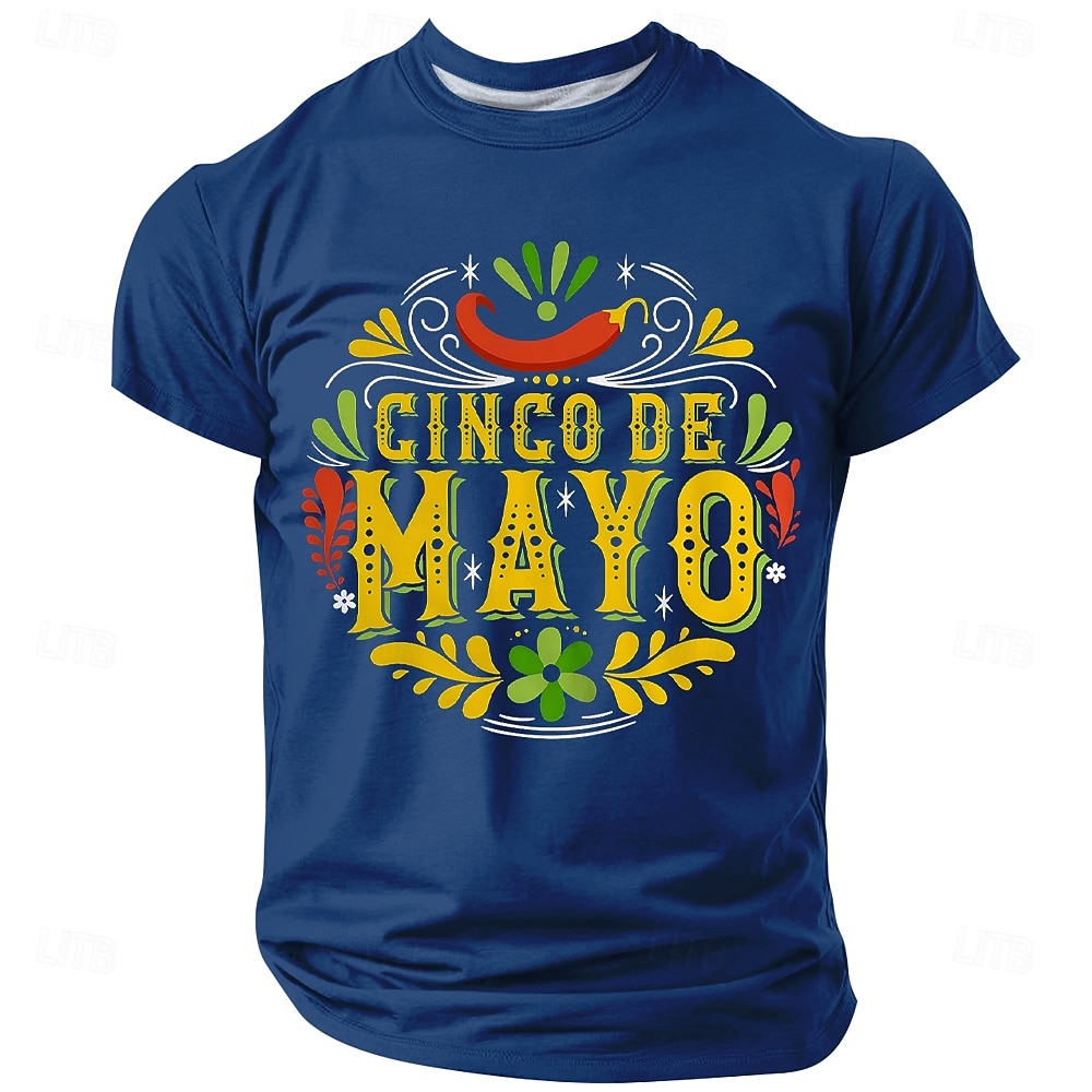 Camiseta de hombre para el Cinco de Mayo con estampado de chiles y motivos mexicanos. Manga corta, cuello redondo, estilo casual. Ideal para celebraciones. Tallas: S, M, L, XL, XXL y XXXL. 2026 - $21.99 –P2