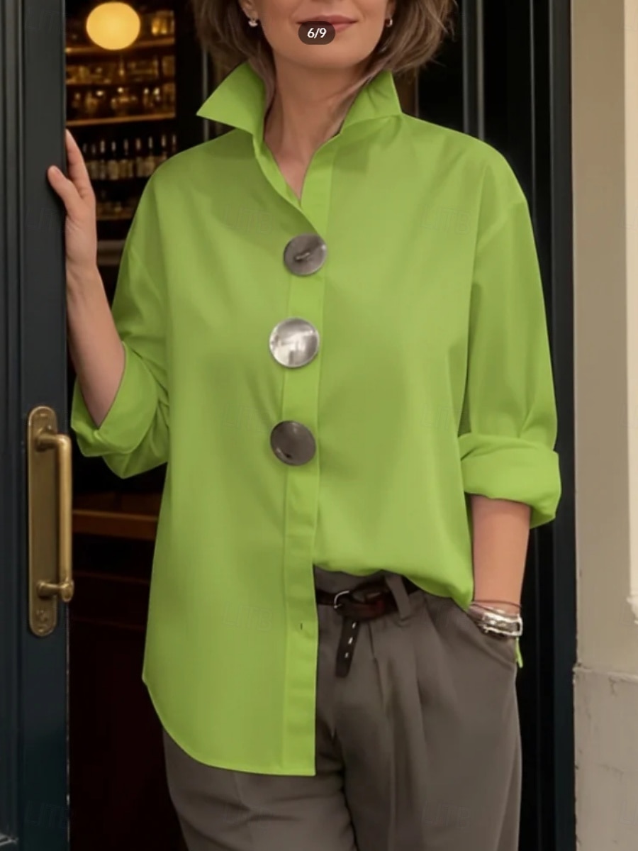 Women's Blouse Buttons Solid Color Elegant Stylish Casual Long Sleeve Lapel Regular Tops Daily Blue Black White Pink Wine Spring Fall 2026 - $22.99 –P7