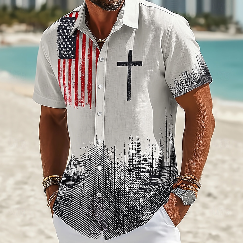 Camicia Uomo 250° Anniversario Bandiera Us Cross Button Up a Maniche Corte Patriotiche All'Aperto Feste Estive Primaverili Rivoltata Stampa 3D Camicie Collo Blu Bianco del 2026 a $25.99 –P2