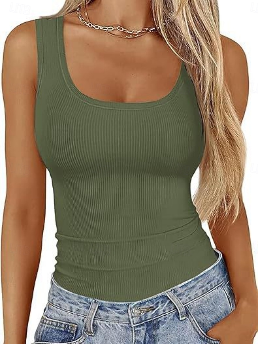 Per donna Maglietta Semplice Moda Elegante Classico Senza Maniche Collo a U Top Regolari Quotidiano Uscire Weekend Blu Nero Bianco Vino Verde Estate Primavera del 2026 a $19.99 –P4