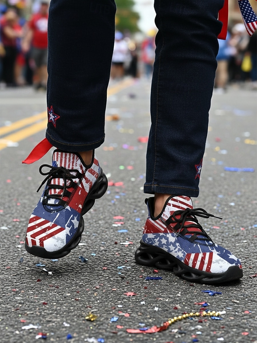 Pánské tenisky s vlasteneckou vlajkou USA – lehké prodyšné šněrovací běžecké boty na Den nezávislosti, přehlídky, venkovní procházky &oblečení pro volný čas 2026 - $42.99 –P4