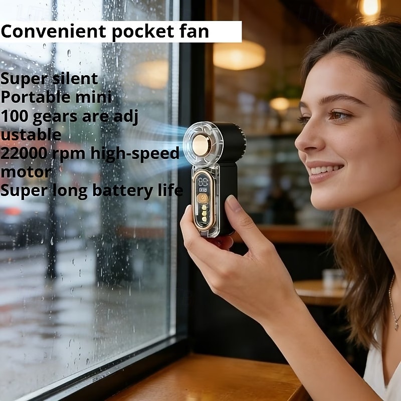 Ventilateur portable de poche, mini ventilateur haute vitesse 22 000 tr/min avec 100 vitesses, autonomie de 24 h, écran LED, ventilateur turbo personnel idéal pour les voyages et les activités de de 2026 ? $21.99 –P4