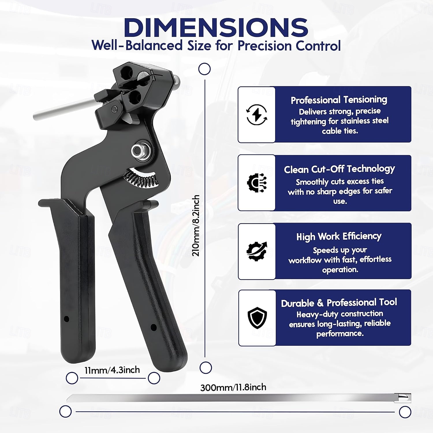 Пистолет для кабельных стяжек из нержавеющей стали со 100 металлическими стяжками длиной 11,8 дюймов, специальный инструмент для затягивания и обрезки стальных стяжек, детали для забора из 2026 - $42.99 –P10