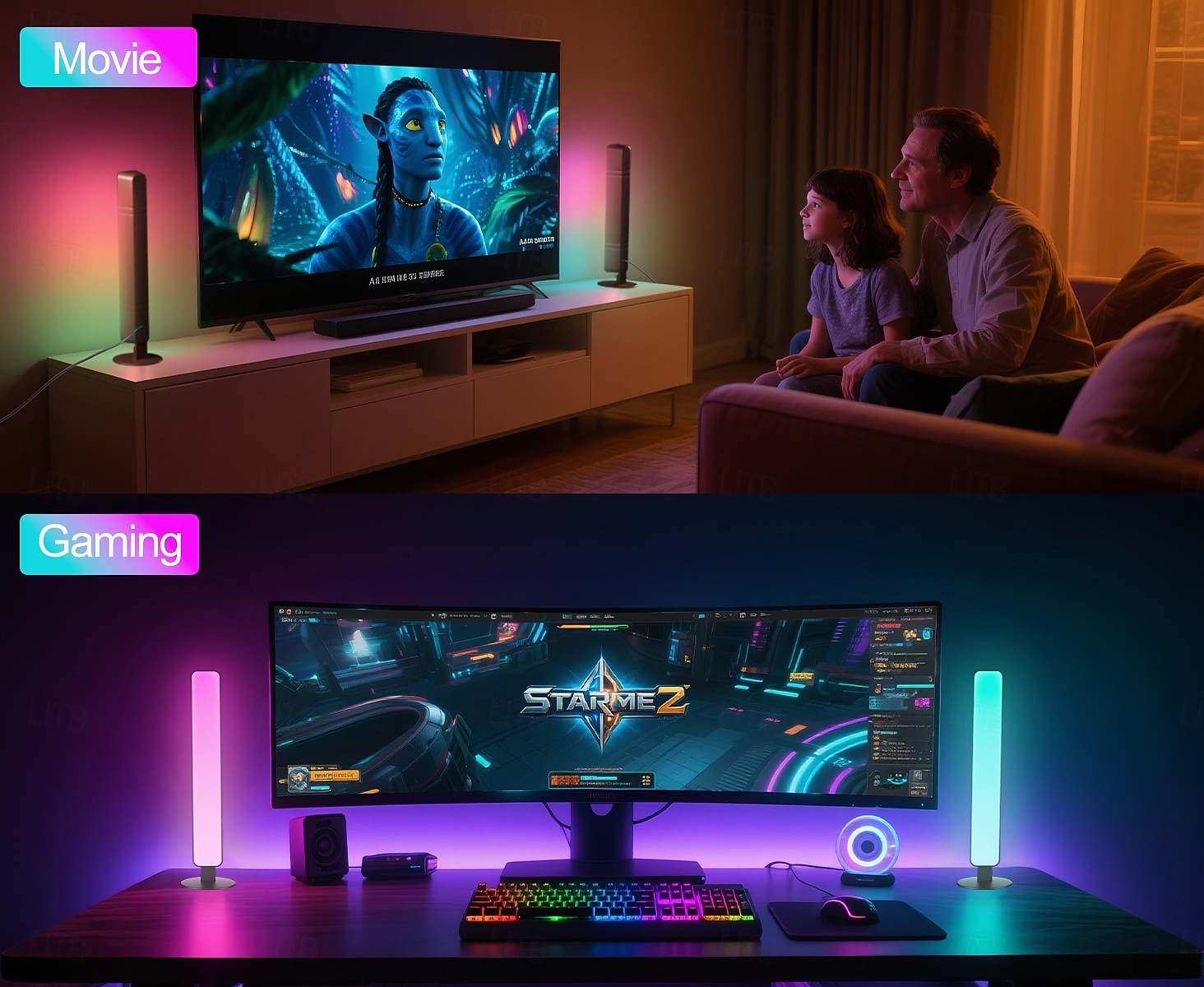 2 Packs RGB Gaming Ambient Lights, Sound-Activated LED Desk Lamps, Wireless WiFi Smart Night Lights for PC, Desktop, Gaming Room, Voice-Controlled LED Mood Lighting 2026 - $26.99 –P4