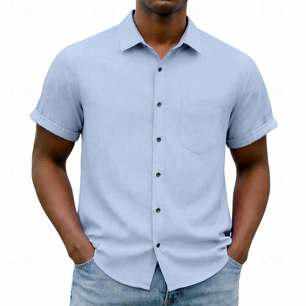 Men's Shirt Casual Shirt Button Up Shirt Blue Black White Burgundy Navy Blue Short Sleeve Plain Shirt Collar Casual Daily Front Pocket Clothing Apparel Elegant Fashion Casual 2026 - $25.99 –P11