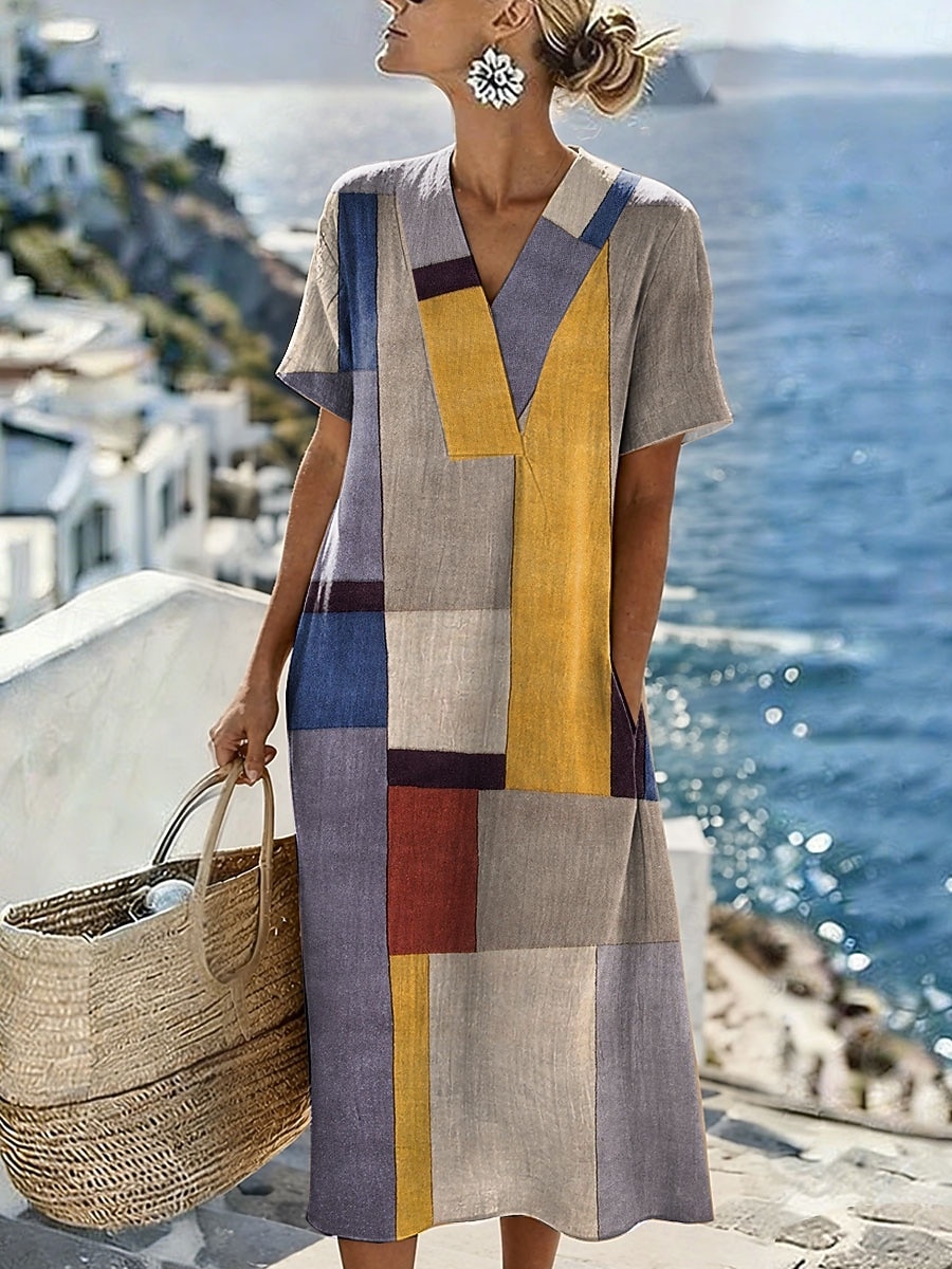 beach party midi dress Floral Midi Dress Women, V Neck Pleated , Summer Wedding Guest, Elegant A Line Party , Vacation Beach ,