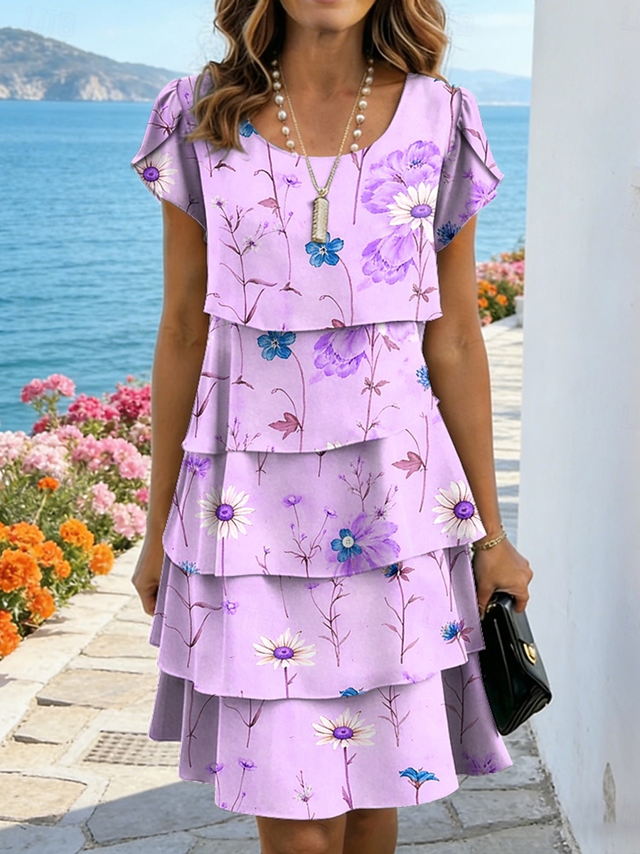 Femmes Mini Robe Robe fourreau Vacances Occasionnel Quotidien Date Coupe régulière Fleuri Graphique Manche Courte Col ras du cou Bleu Rose Claire Violet Vert Été Printemps de 2026 ? $34.99 –P1