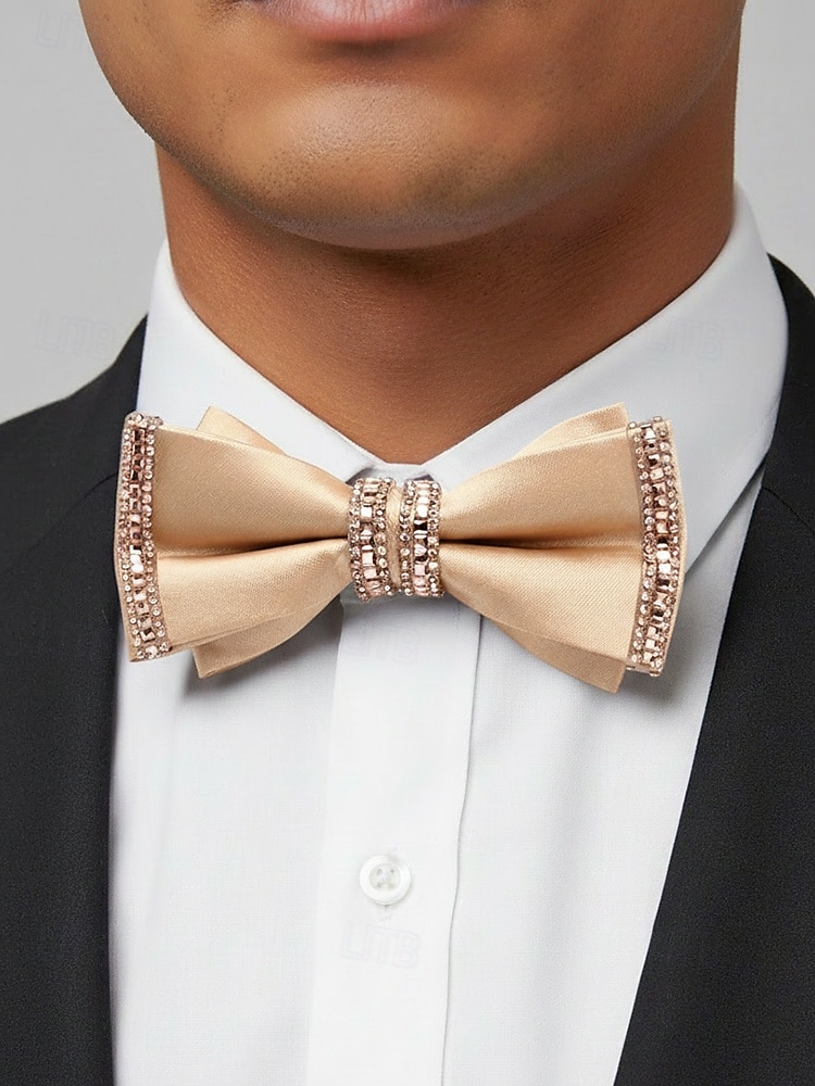 פפיון פוליאסטר לגברים - אפשרויות צבעוניות, עיטורי אבני חן, גודל מתכוונן, מושלם לחתונות ומסיבות 2026 - $14.99 –P2