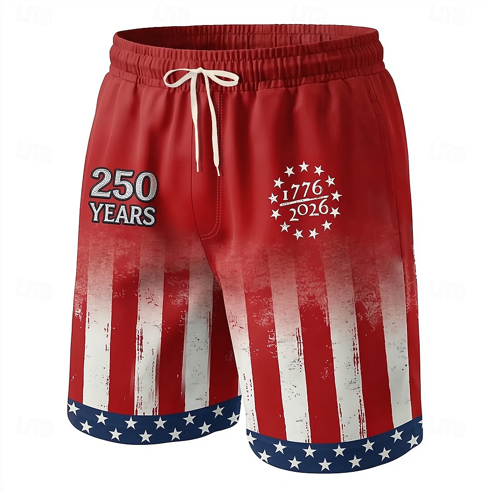 2026年 男性用 7月4日 米国建国250周年 米国旗 1776年 スイムトランク スイムショーツ ボードショーツ ミディアムウエスト 愛国 祝日 サイドポケット メッシュライニング 伸縮性のあるドローストリングウエスト デザイナー 衣類  コレクション – $20.99 –P1