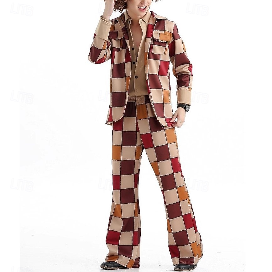 Σετ Ρετρό / Βίντατζ Δεκαετία '70 Παντελόνια Πουκάμισο Μακριά Μανίκια Χίπισσα Ντίσκο Καρώ / Gingham Φανταχτερή Φόρεμα Ανδρικά Απόκριες μουσικό φεστιβάλ Ρετρό Θεματικό Πάρτι Ενηλίκων 2026 - $86.99 –P6