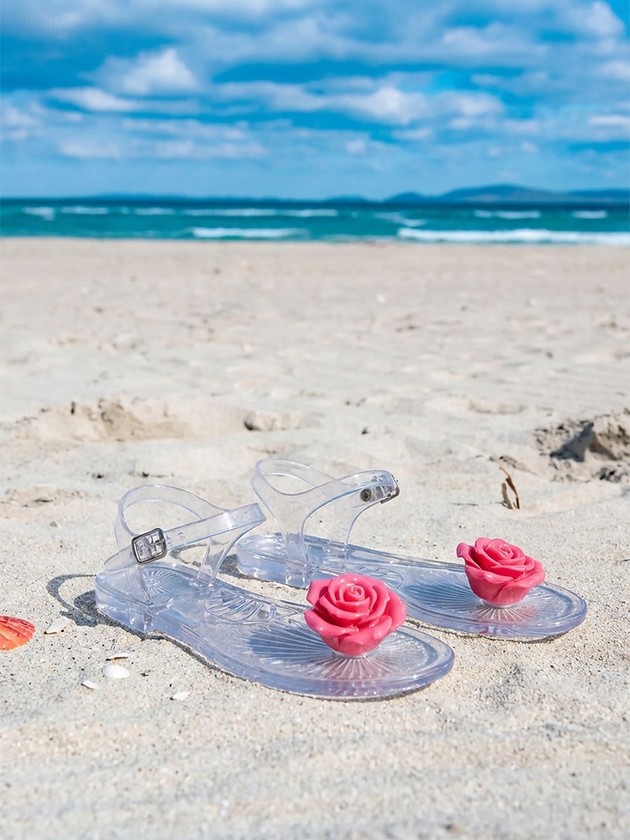 Sandales en plastique jaune pour femmes - sandales de plage romantiques et imperméables avec décoration de roses en 3D &Bride de cheville ajustable pour les vacances d'été, les escapades sur les îles de 2026 ? $24.99 –P7