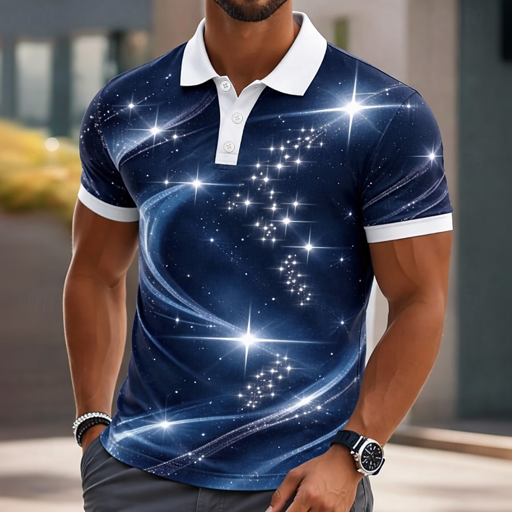 Men's Galaxy Polo Shirts Short Sleeve Polo Shirts Collared Shirts Casual Athleisure Buttons Spring & Summer Blue Black Purple 2026 - $22.99 –P1