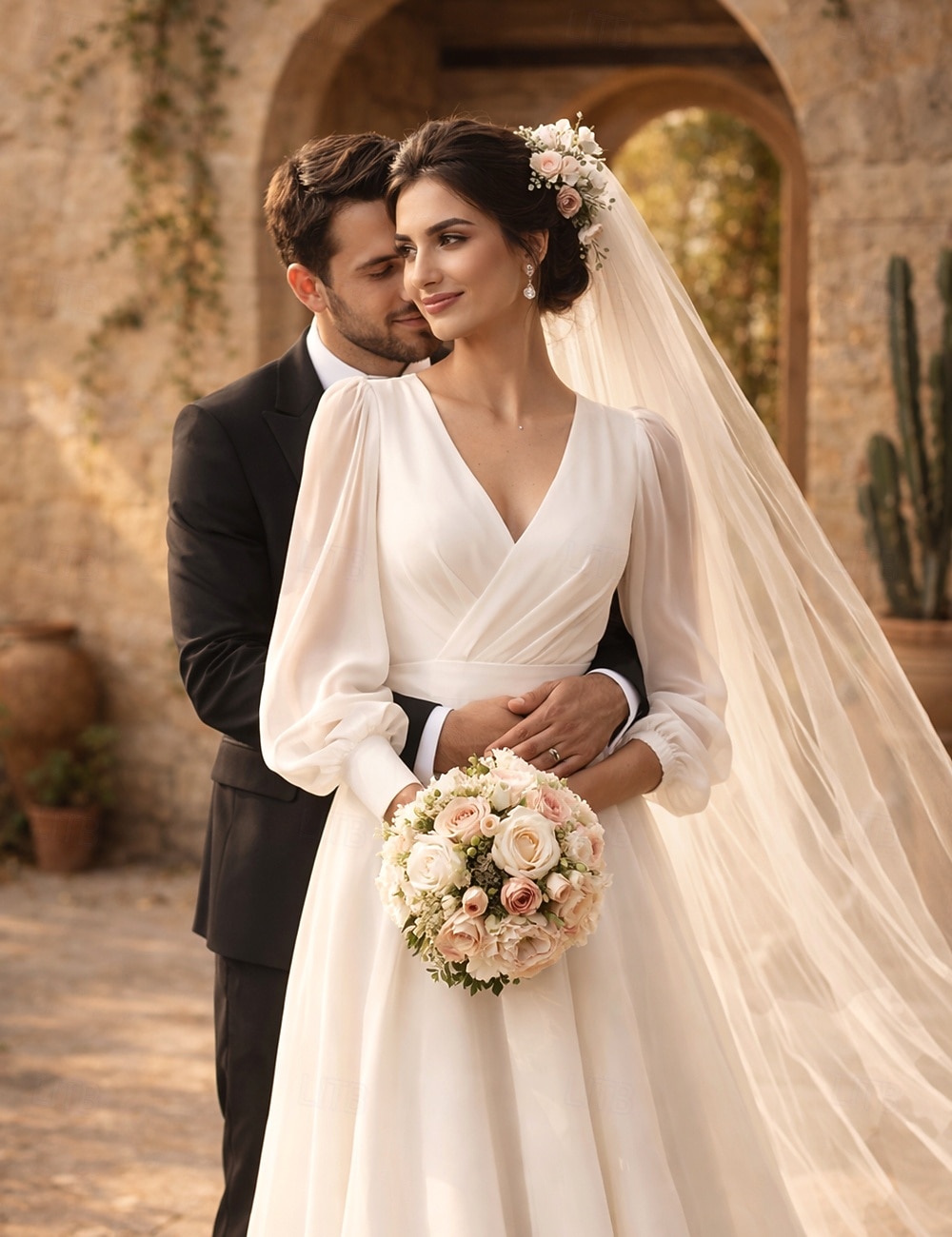 Linia -A Lungime Gleznă Rochița albă mică Rochii de petrecere Rochii de petrecere a burlacilor Rochie de mireasă Elegant Zilnic Mâneci stil Episcop Manșon Lung În V Absolvire Gril pe Kamado  Șifon cu 2026 - Kč2750 –P4