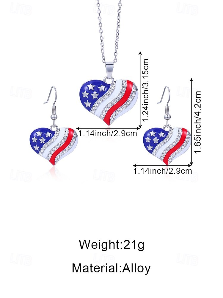 Damesketting en oorbellen set van legering, met diverse hart- en sterontwerpen, patriottische sieraden, perfect voor de viering van het 250-jarig bestaan van de VS, Onafhankelijkheidsdag en als casual kledingstuk voor dagelijks gebruik. 2026 - $11.99 –P11