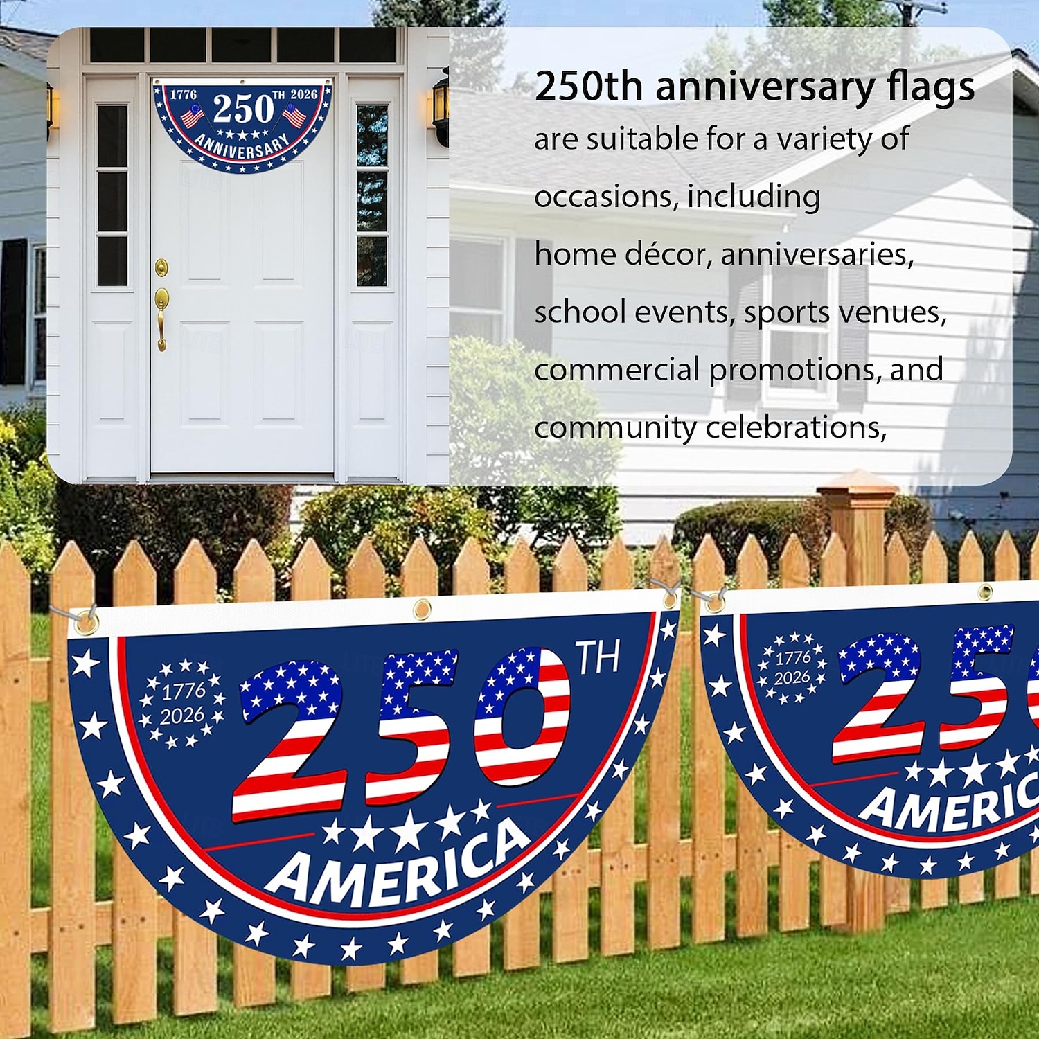 2 darab USA 250. évfordulós zászló 1,5X3 FT 1776-2026 szurkolói zászlók patriotikus csillagok kültéri díszek frontajtóra teraszra üdvözlő háttér fém grommetekkel 2026 - $17.99 –P7