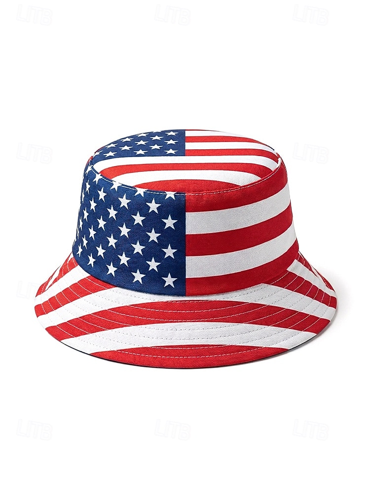 Patriotisk, trykt polyester bøttehatt for kvinner, solhatt med bred brem, til 250-årsjubileum, uavhengighetsdag, fritidsklær og reiseferie 2026 - $11.99 –P4
