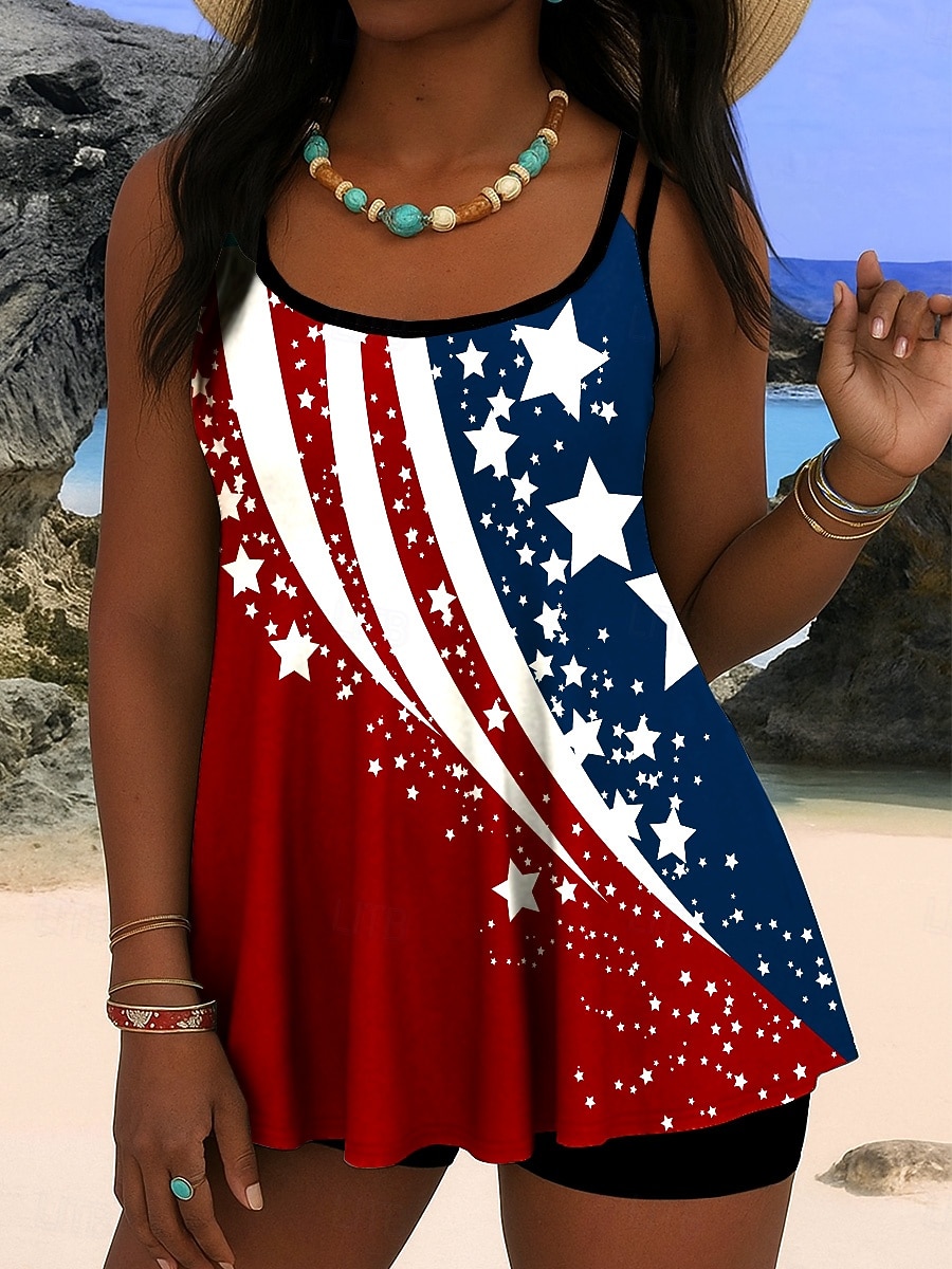 Dámské Plavky Tankini 2 ks Odvážné Plavky Zaštíhlující Vysoký pas Štíhlý Volná záda prázdniny Oblečení na pláž Grafika Kašmírový vzor Kulatý Bez rukávů Plavky 2026 - $36.99 –P1