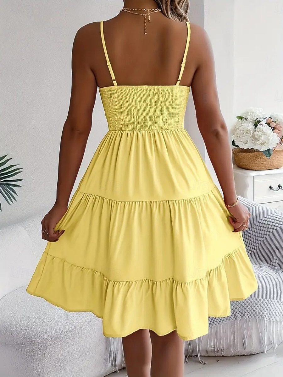 Women's Knee Length Dress Sundress Casual Dress Slip Dress Elegant Fashion Modern Outdoor Vacation Going out Regular Fit Plain Sleeveless Straps Black Yellow Pink Purple Summer Spring 2026 - $26.99 –P3