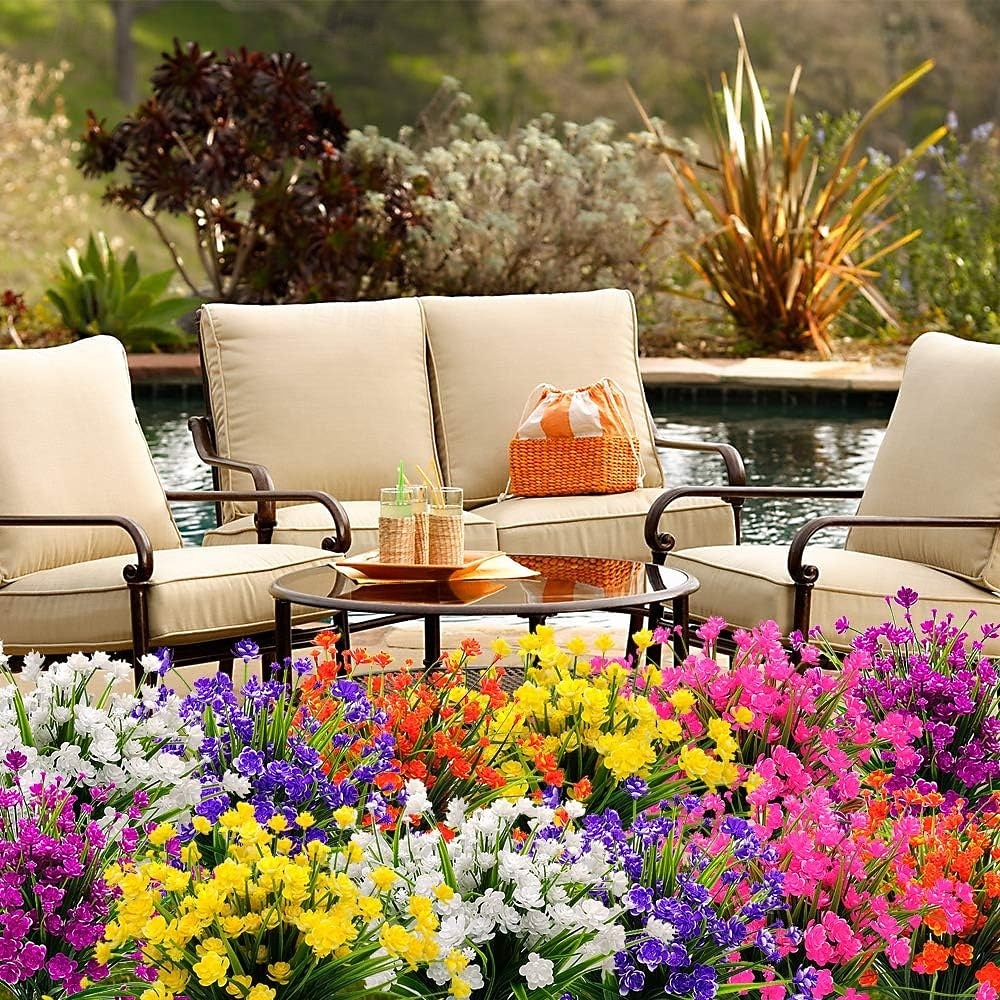 20 de pachete de flori artificiale, plante artificiale rezistente la UV pentru exterior, jardinieră suspendată pentru interior și exterior, decor de grădină pentru casă, tufișuri de flori artificiale 2026 - $31.99 –P1