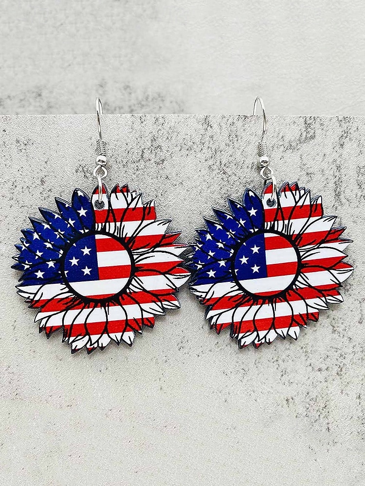 Women's Acrylic Patriotic Dangle Earrings, Multi-Style Sunflower, Star and Heart American Flag Earrings for USA 250th Anniversary, Independence Day, Casual Wear, Travel and Vacation Styling 2026 - $7.99 –P6