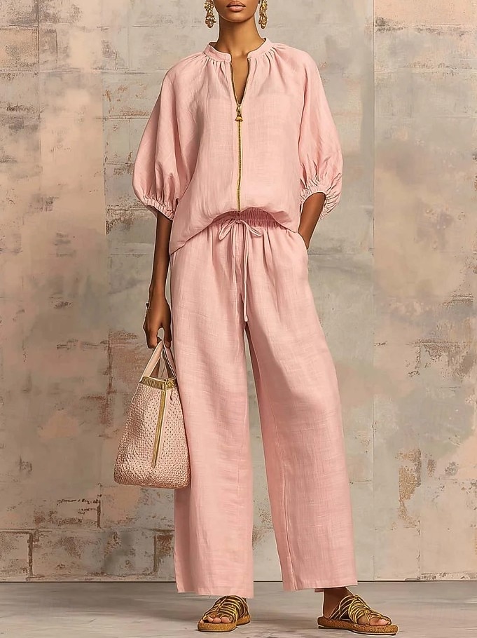 Femmes Ensemble effet lin Ensembles en coton et lin Manche 3/4 Uni Vacances Quotidien Bleu Noir Vert Claire Été Coupe Ample de 2026 ? $42.99 –P4
