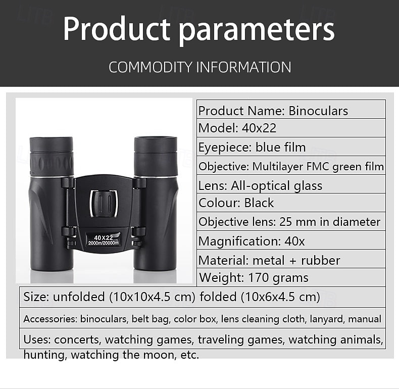 Prismáticos compactos 40x22 para adultos y niños, prismáticos de bolsillo HD de alta potencia con prisma Bak4 y lente FMC, prismáticos plegables e impermeables para observación de aves, conciertos, 2026 - $19.99 –P13