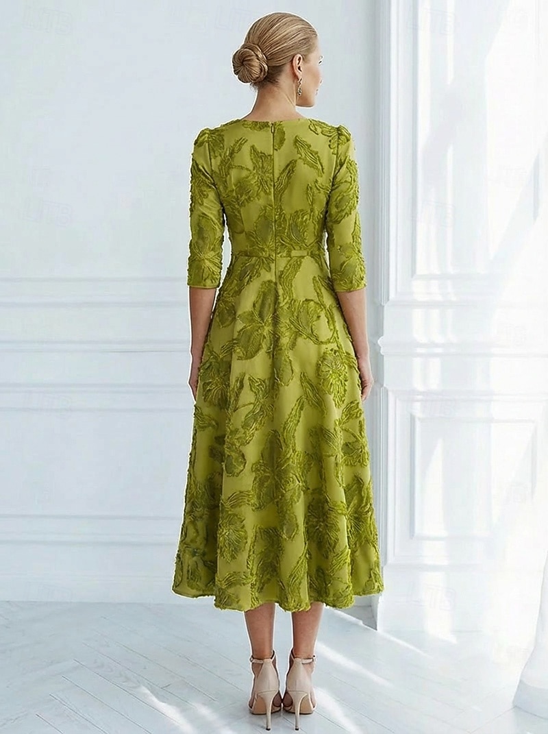 A-linje Ankellengde Te-lengde Formell kjole Cocktailkjoler Elegant 3/4 ermer V-hals Bryllup Formell Sateng Jacquard med Dusk 2026 - $185.99 –P2