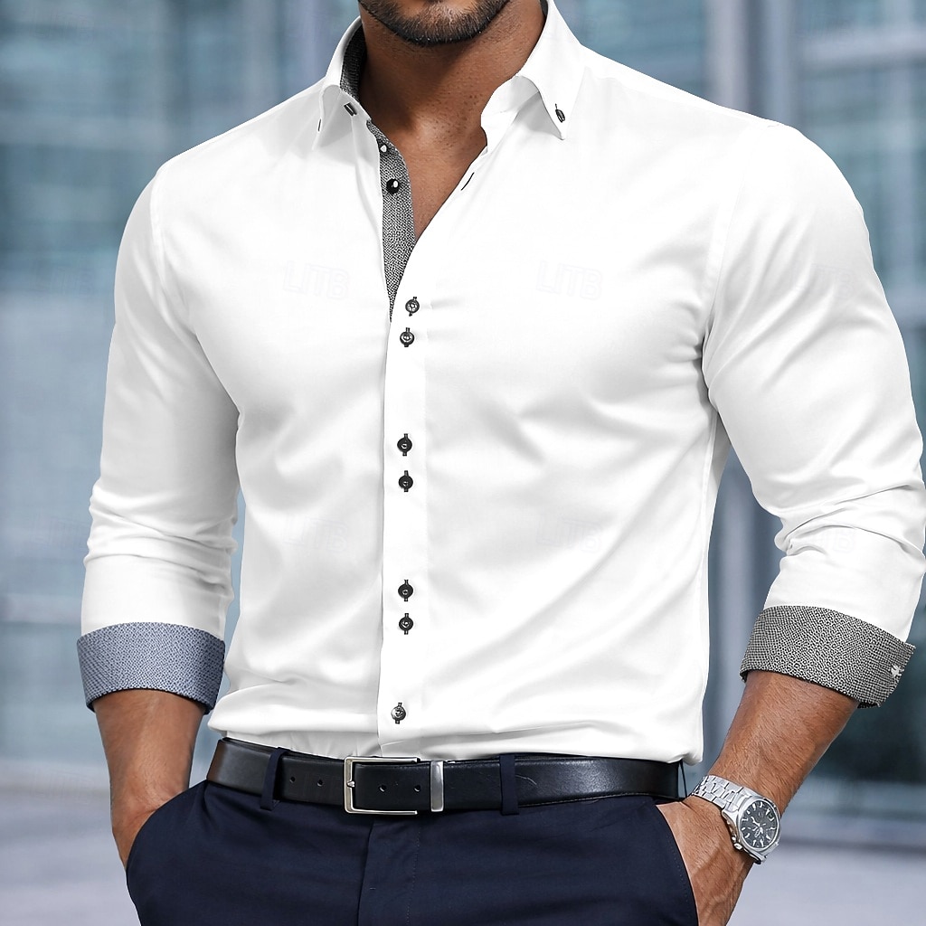 Homens Camisa Social Saia camisa de botão Bloco de cor Diário O negócio Azul Claro Preto Branco Rosa Manga Longa Aberto para a Lateral Todas as Estações Roupa Patchwork de 2026 por $31.99 –P1
