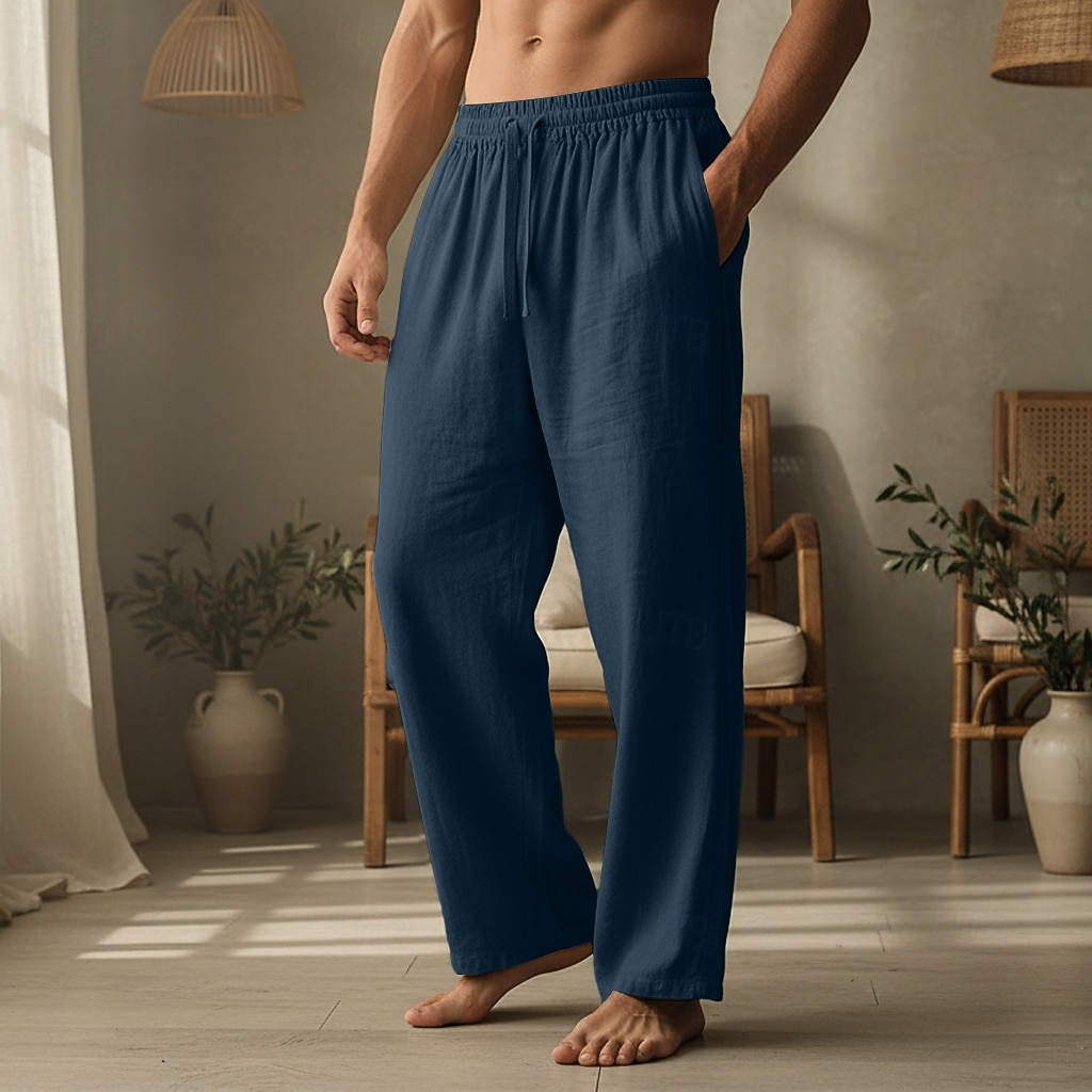 Herren Leinenhosen Hose Sommerhose Kordelzug Elastischer Bund Gerader Schnitt Einfach Komfort Atmungsaktiv Volle Länge Lässig Täglich Ferien Urlaub Mode Schwarz Weiß Unelastisch 2026 - $21.99 –P7