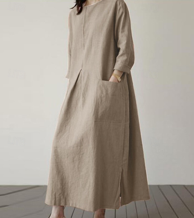 Damen Maxikleid Shiftkleid Lässig Täglich Lässiger Schnitt Einfach Dreiviertelarm Rundhalsausschnitt Schwarz Orange Grün Beige Sommer Frühling Herbst 2026 - $34.99 –P7