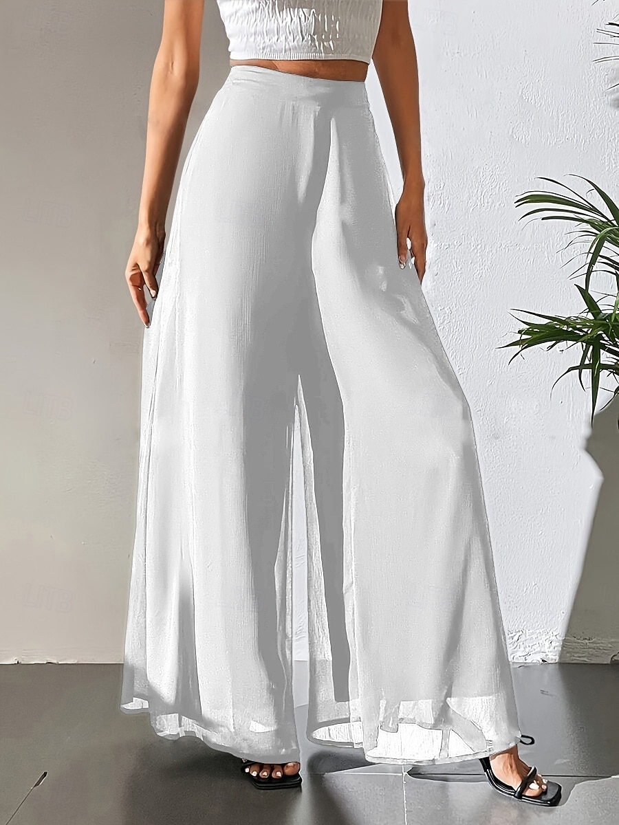 Dames Broek Zomerbroek Wijde broek Vrijetijdsbroek Vakantie Vintage Modieus Volledige lengte Hoge taille Effen Zak Elastische taille Breed Been Lichtgewicht Zacht Comfortabel Micro-elastisch Buiten 2026 - $26.99 –P7