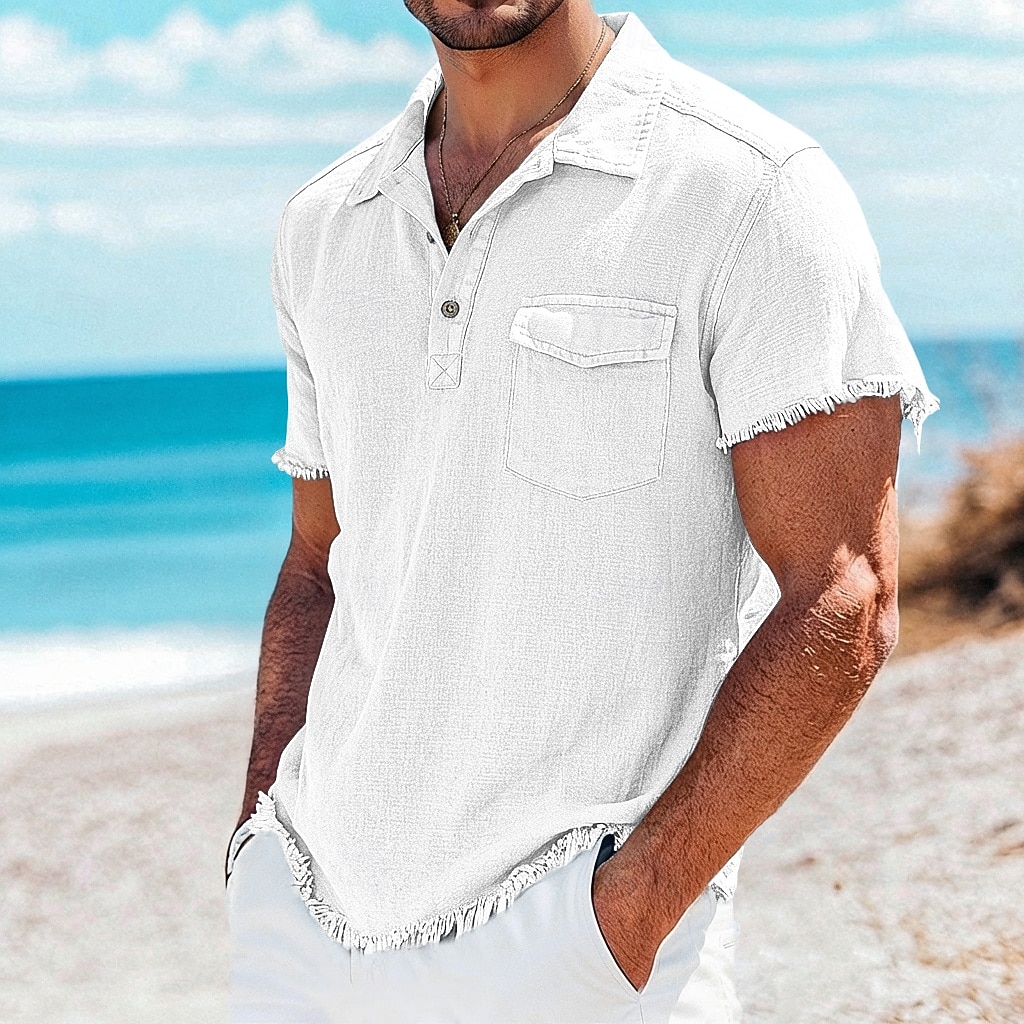 Herr T-tröja Linne T-shirt Kort ärm Polokrage Sommar Slät Mode Designer Grundläggande Ficka Mjukt Rå kant Strand Semester Ledigt / vardag Blå Vit Rodnande Rosa Topp t-shirt för män 2026 - $23.99 –P6