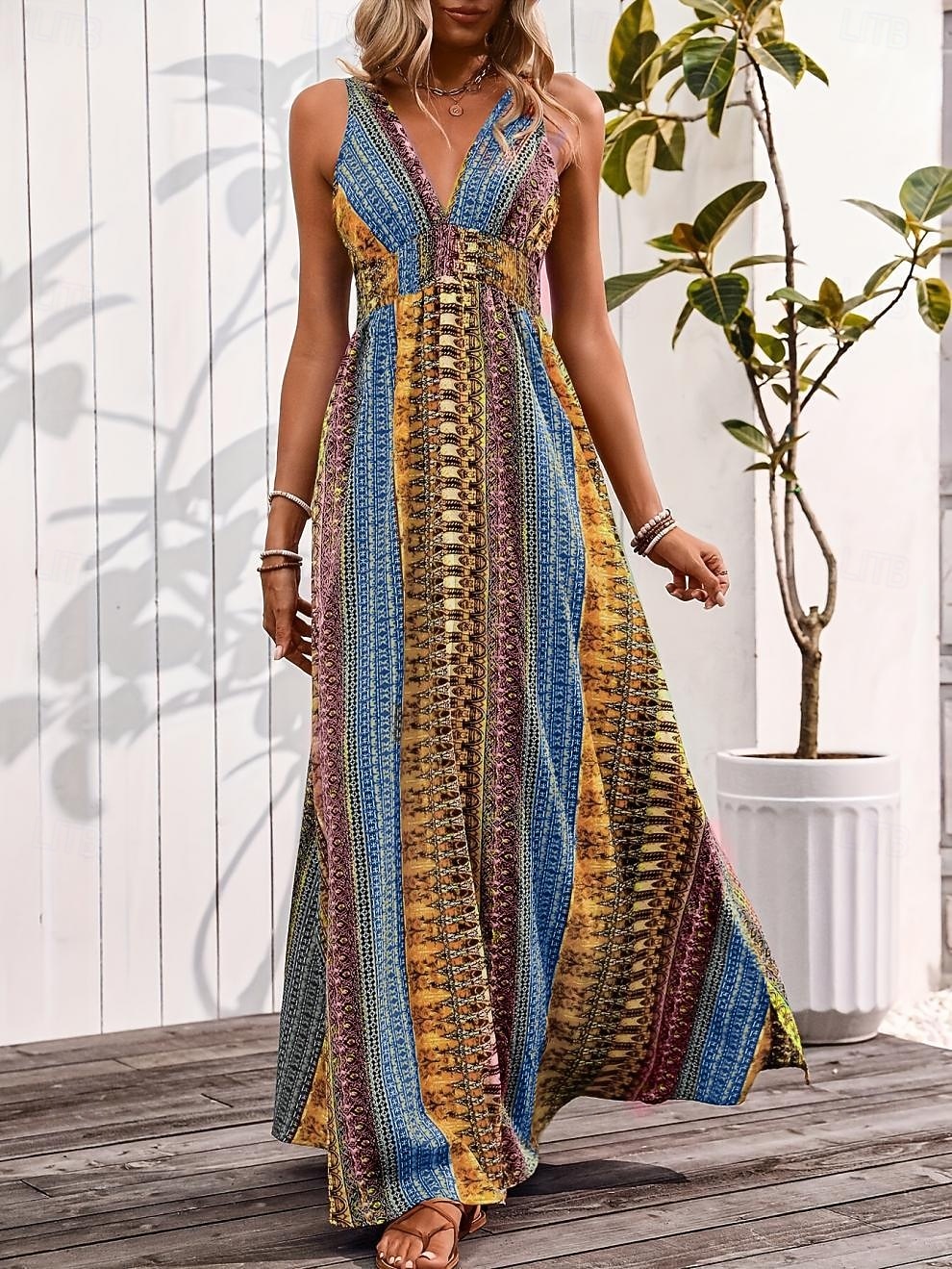 Stile Boho Retrò Vintage Boho Lunghezza lunga Vestito Senza maniche Stile Boho Scollo a V Costume Per donna Mascherata Festival Musicale Festa a tema retrò Adulti Vestito Estate del 2026 a $36.99 –P10