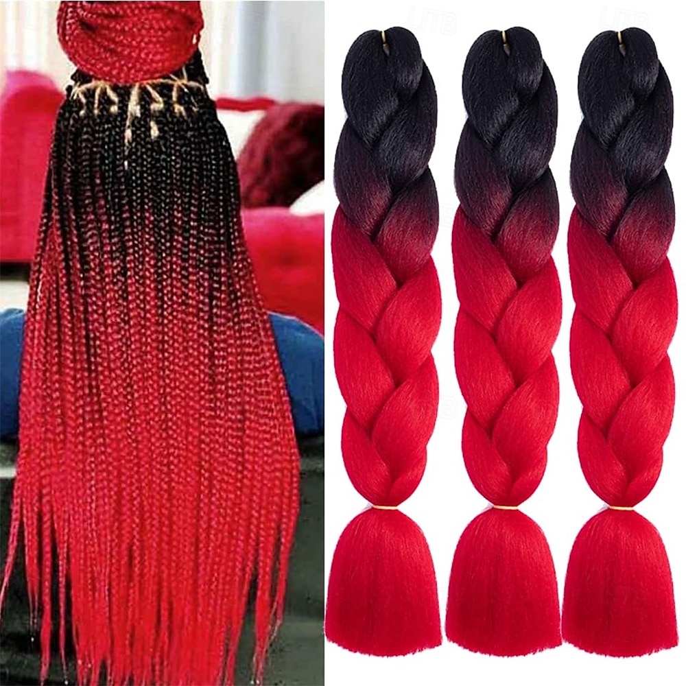 Braiding Hair Ombre Black to Red Braid Hair Extensions Hot Water Setting High Temperature Synthetic Fiber 24 Inches(B1-3Pack) 24 Inch (Pack of 3) 2026 - $31.99 –P1