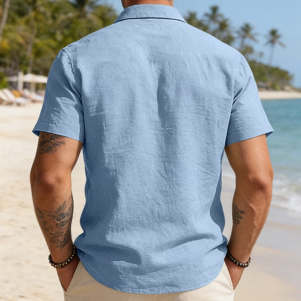 Per uomo Camicia Camicia di lino Camicia con Bottoni Tinta unica All'aperto Vacanza Nero Bianco Verde chiaro Verde scuro Manica Corta Colletto a Camicia Estate Primavera Abbigliamento Tasca del 2026 a $25.99 –P18