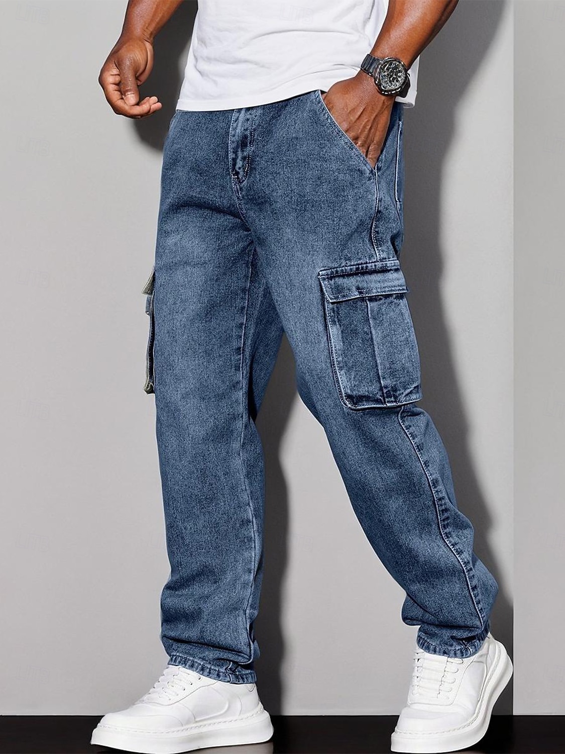 Herr Militärbyxor Långbyxor Casual byxor Syratvättade byxor Flera fickor Rakt ben Slät Komfort Fullängd Ledigt Dagligen Utomhus Mode Streetwear Blå Svart Microelastisk 2026 - $29.99 –P2