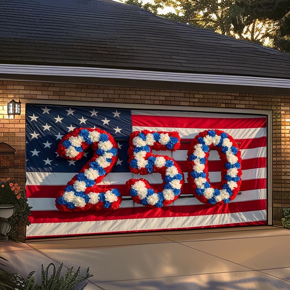 4 de julio de 2026 250° Día de los Caídos Cubierta de Puerta de Garaje Gran Fondo Colgante Bandera Americana Vintage 3D Fiesta Patriótica Al Aire Libre Fondos de Tiro Decoración de Hogar 2026 - $59.99 –P5