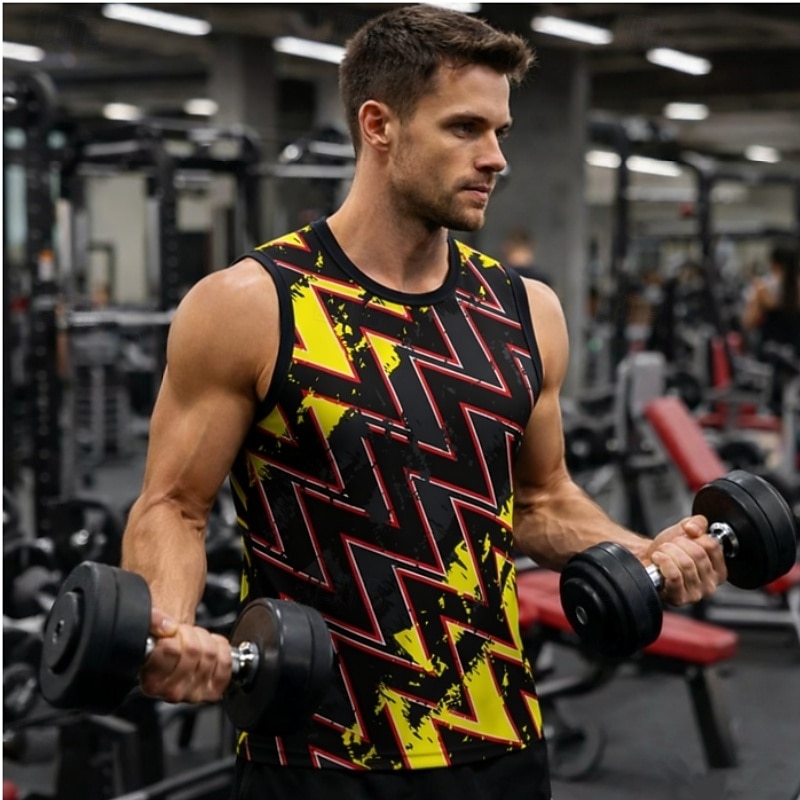 Herre Grafisk Geometrisk Treningstank topp Singlet til jogging Gymtopp Sommer Ermeløs Hurtigtørkende Myk Pustende Treningsøkt Løp Vandring Jogge Gul Rød Blå Sports Sportsklær 2026 - $17.99 –P9