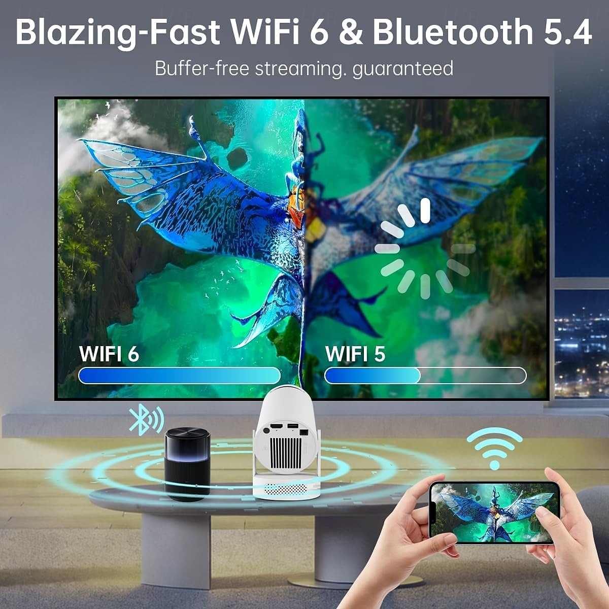 Portable Smart Mini Projector with WiFi and Bluetooth, 180° Rotatable Mini Projector for Outdoor Movies & Sports, Supports 4K, Perfect Soccer Fan Gift for 2026 Match Season Backyard Party Decor 2026 - $78.99 –P7