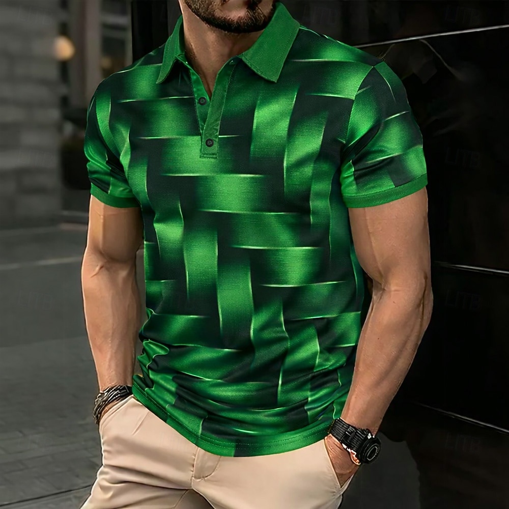 Per uomo Geometrico Polo Manica Corta Magliette polo Camicie con Colletto Casual Athleisure Bottoni Estate Primavera Blu Rosso Viola del 2026 a $22.99 –P4