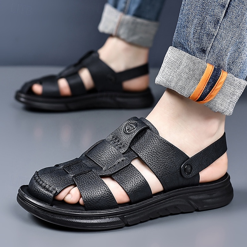 Sandalias casuales de verano de piel sintética para hombre: correas transpirables, tacón y plantilla ajustables, comodidad ligera, perfectas para vacaciones en la playa, resorts, piscinas y ocio al aire libre. 2026 - $46.99 –P7